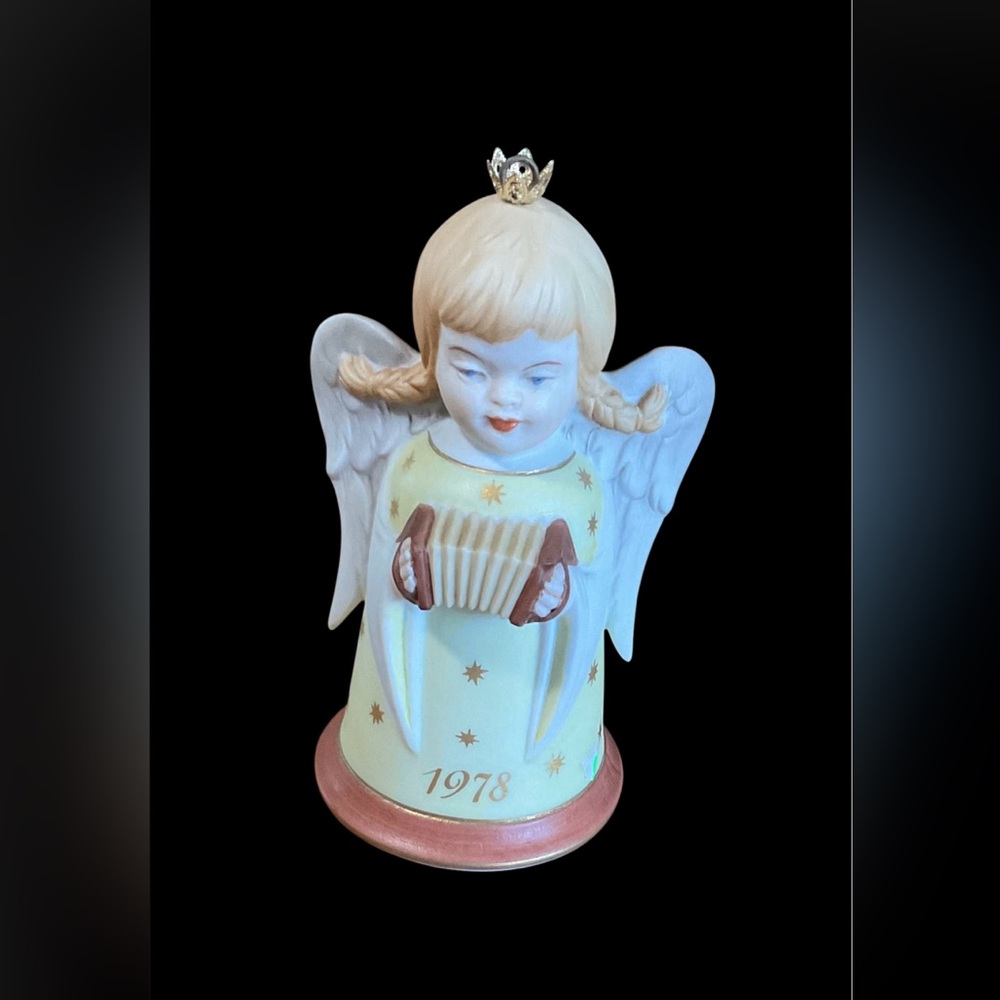Vintage 1978 Kaiser CHRISTMAS ANGEL Bisque Porcelain ANGEL BELL Ornament